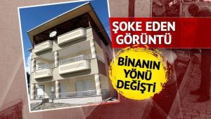 Depremde binanın yönü değişmiş! Şoke eden görüntü... Bina bir tarafta kaldırım bir tarafta