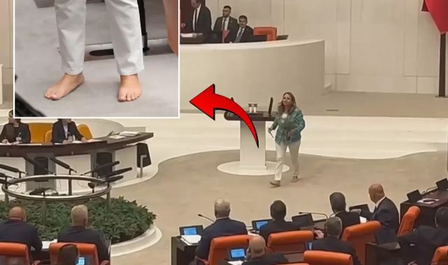 CHP'li Semra Dinçer Meclis kürsüsüne çıplak ayakla çıktı